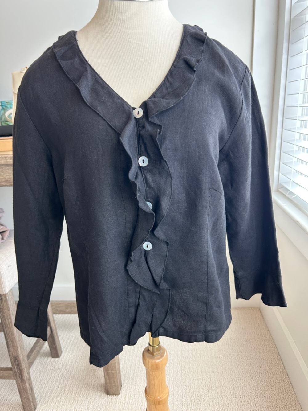 Orvis Black Linen Blouse Size Small